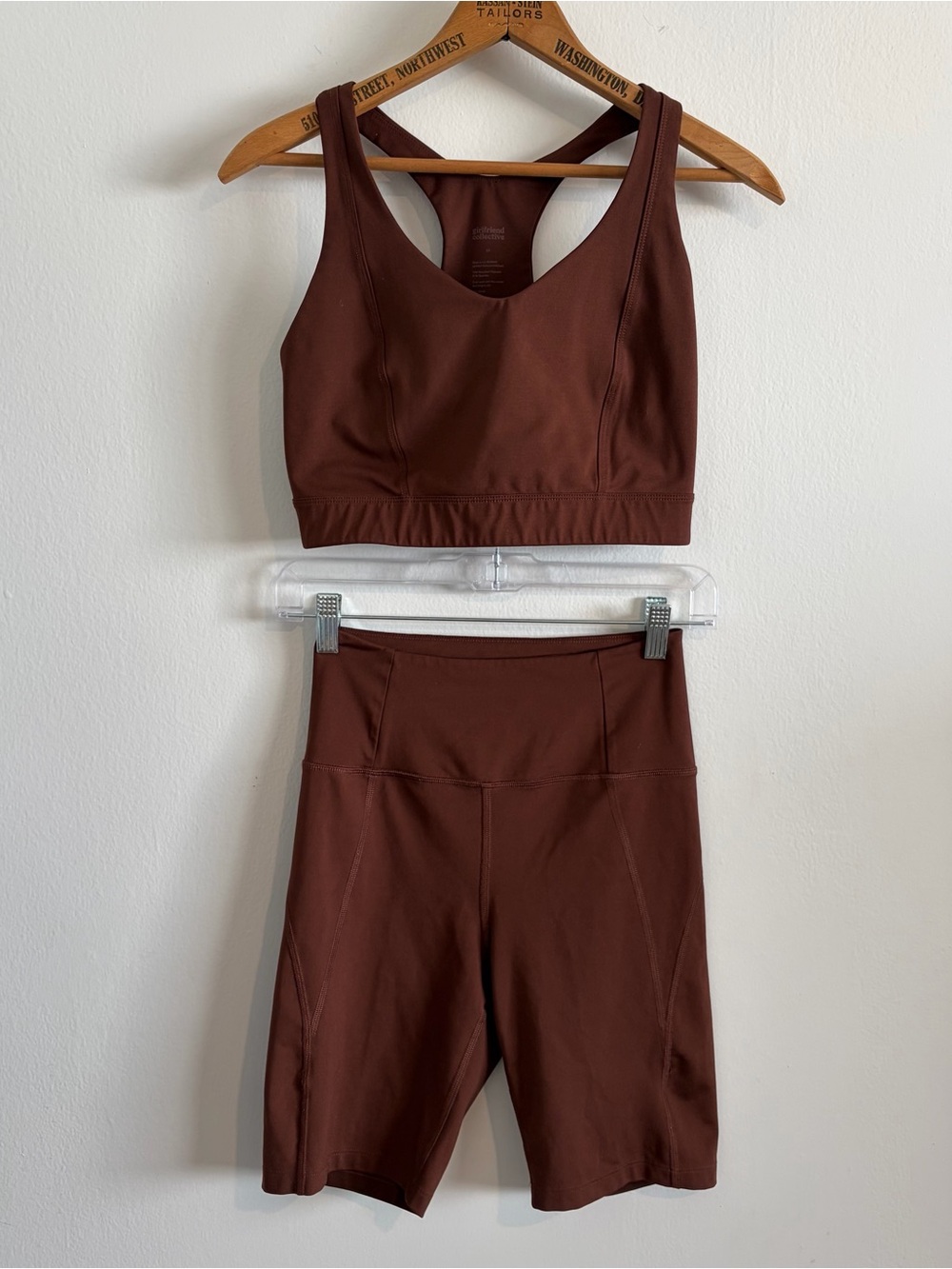 girlfriend collective Brown High-Rise Bike Shorts and Sports Bra Set